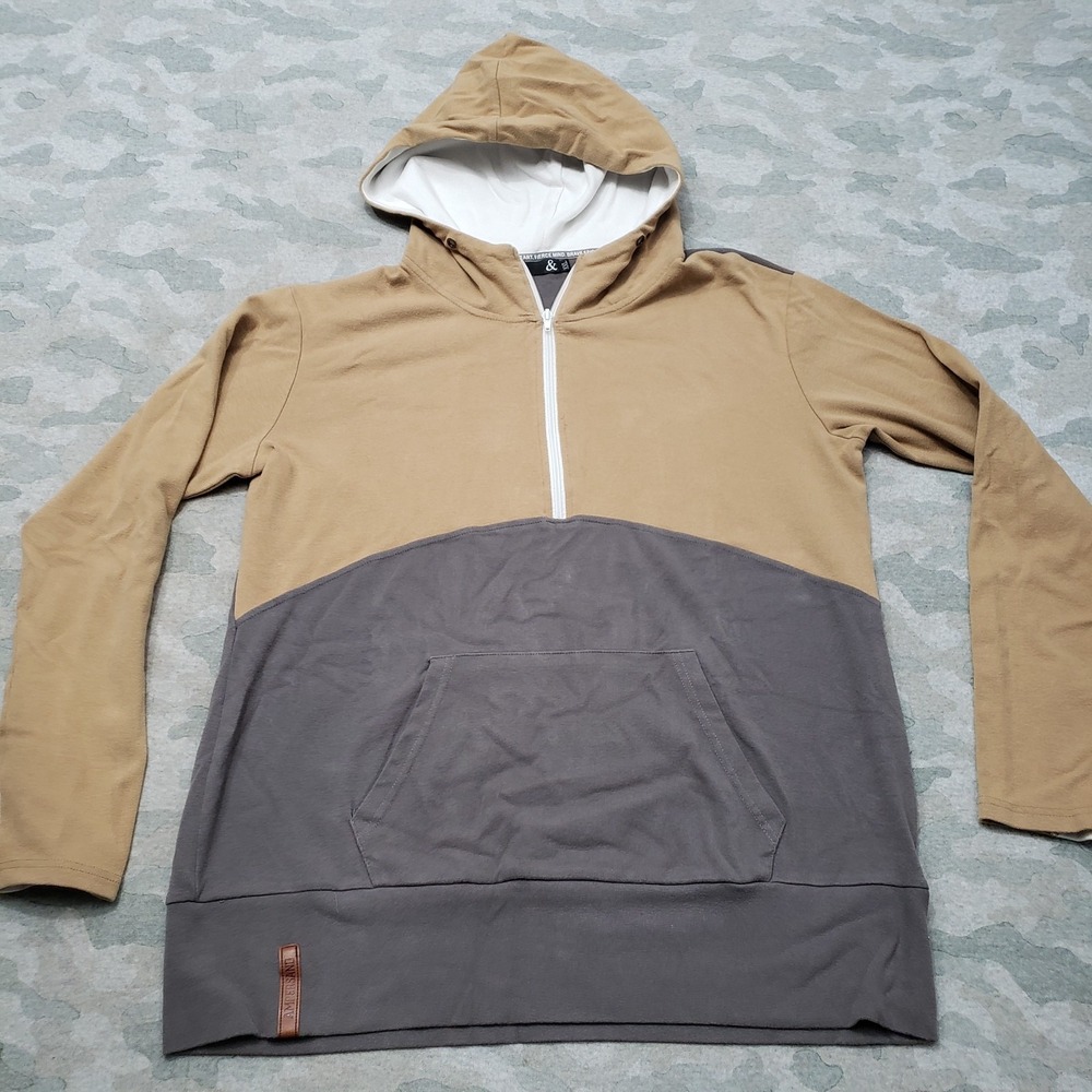Ampersand Sweatshirt Womens 2XL Tan Hoodie Pocket Color Block